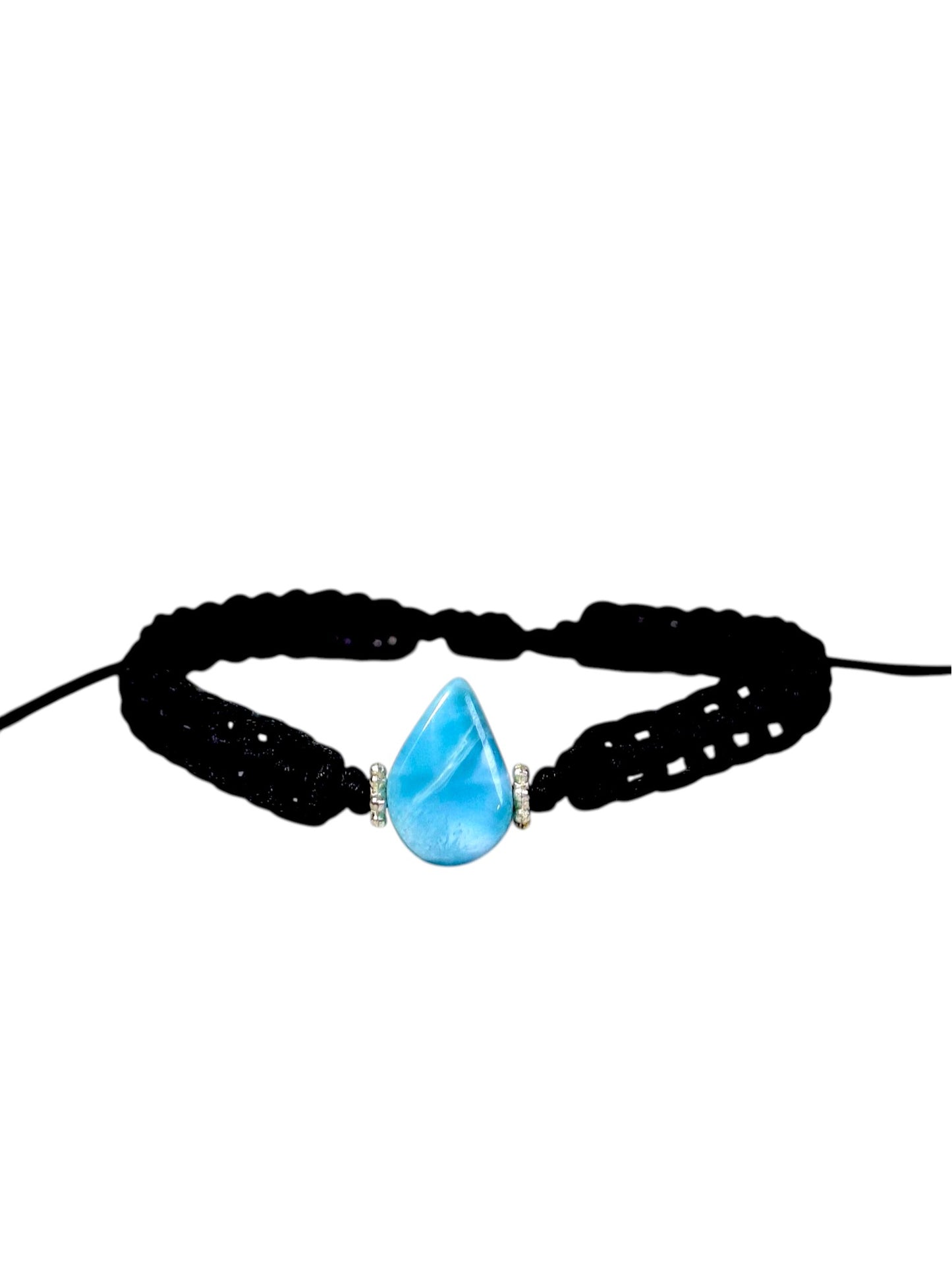 Nice Blue Larimar Stone Nylon Cord Handmade Bracelet Men / Women