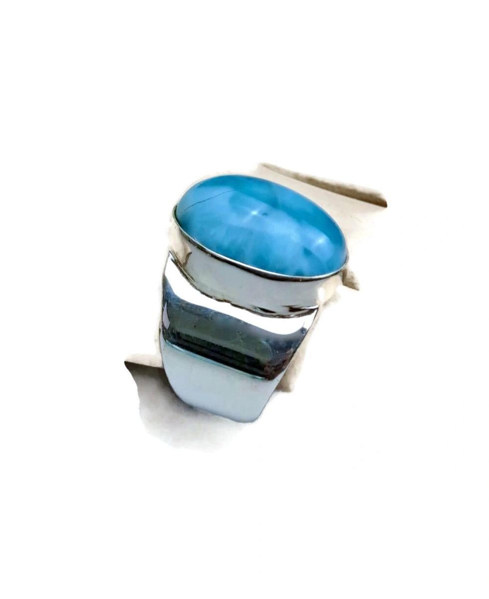 Solid Sterling Silver Dominican Nice Blue Larimar Stone Handmade Ring