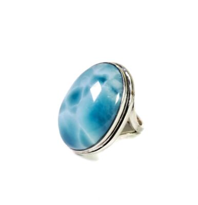 Solid Sterling Silver Dominican Deep Blue Larimar Stone Handmade Ring