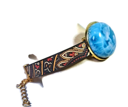 Nice Deep Blue Larimar Stone Leather Handmade Bracelet Watch Men / Women