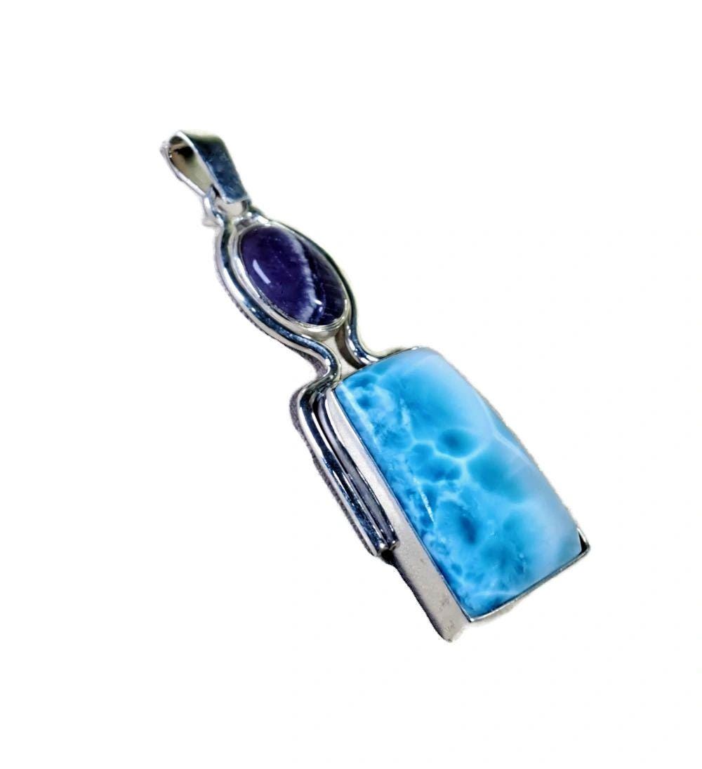 2.5 "in. Beautiful Nice Blue Larimar / Amethyst Stones Pendant Handmade