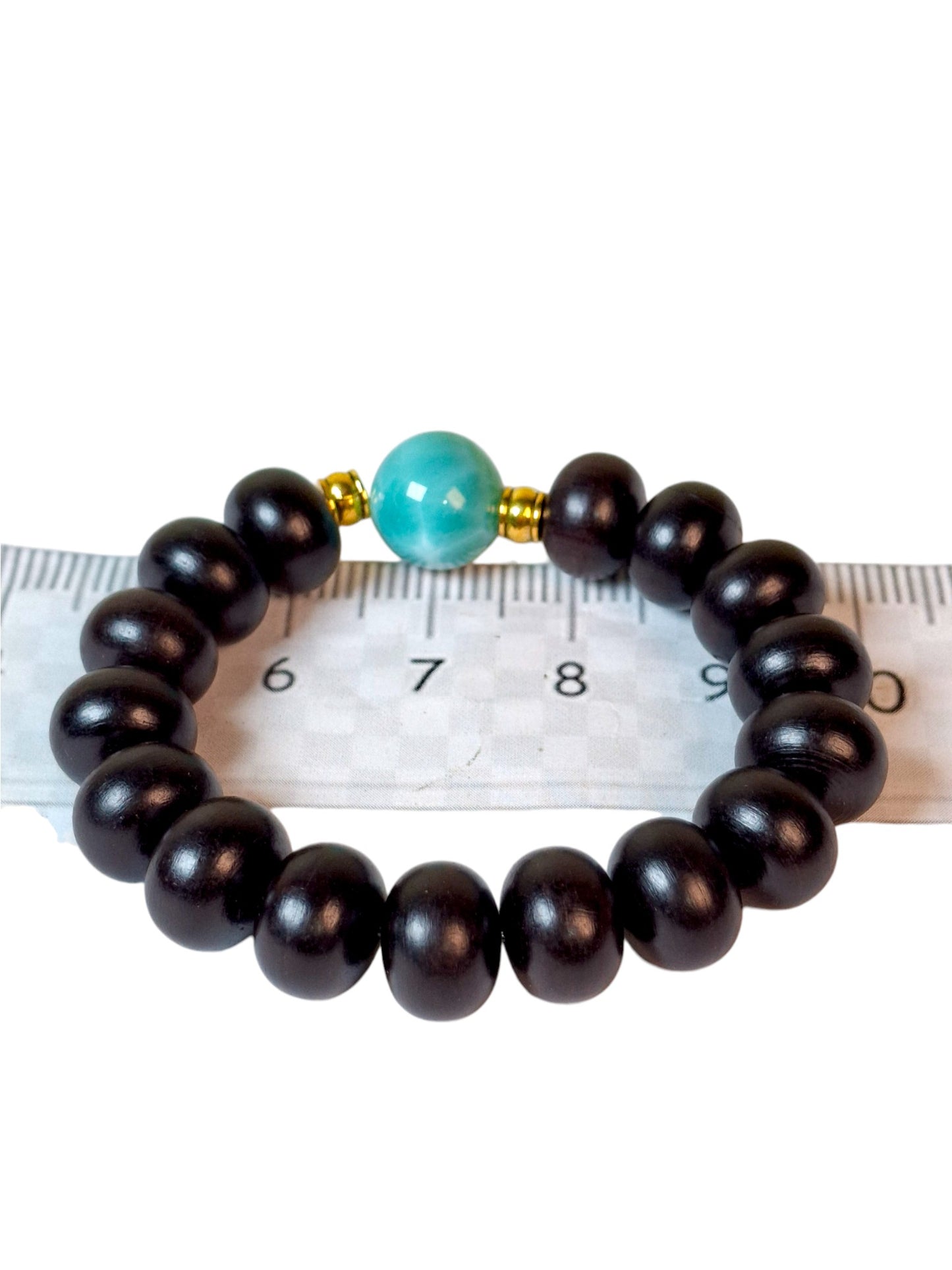 Nice Blue Larimar w/ Sandalwood Beads Blue Handmade Bracelet Men / Women