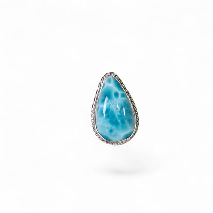 Solid Sterling Silver Dominican Deep Blue Larimar Stone Handmade Ring