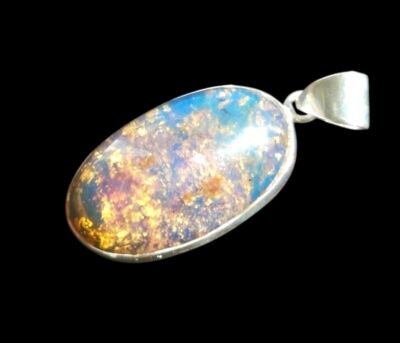 Sterling Silver Dominican Blue Amber Stone Handmade Pendant