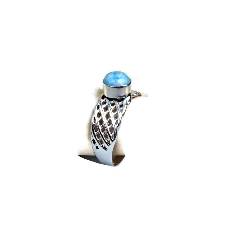 Solid Sterling Silver Dominican Deep Blue Larimar Stone Handmade Ring