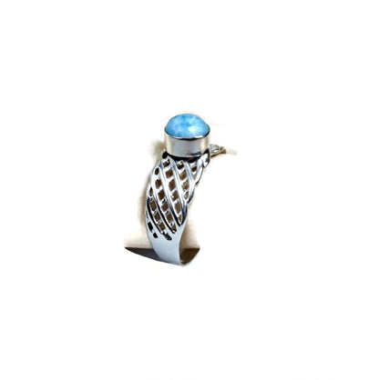Solid Sterling Silver Dominican Deep Blue Larimar Stone Handmade Ring