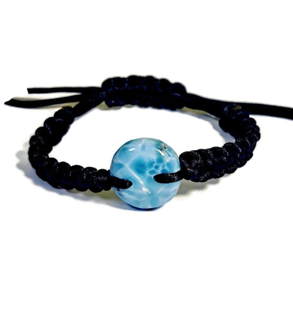 Nice Blue Larimar Stone Nylon Cord Handmade Bracelet Men / Women