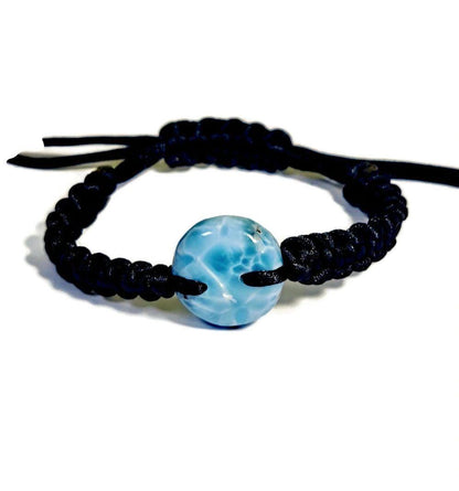 Nice Blue Larimar Stone Nylon Cord Handmade Bracelet Men / Women