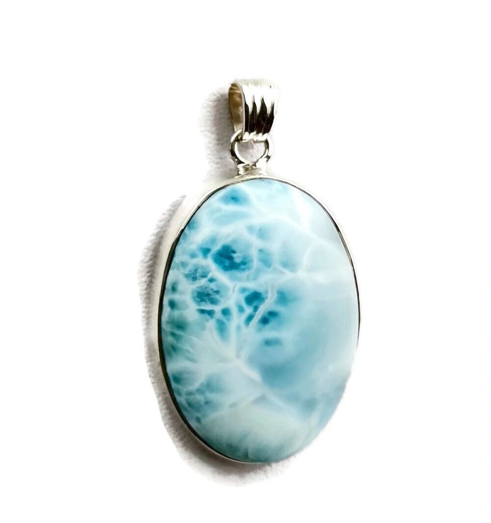 2 "in. Dominican Nice Blue Larimar Stone Pendant Handmade