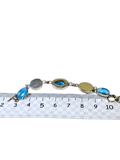 Sterling Silver Dominican Nice Blue Larimar Stone Handmade Bracelet