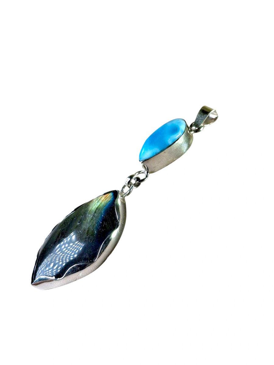 3.1 "in. Beautiful Nice Blue Larimar / Labradorite Stones Pendant Handmade