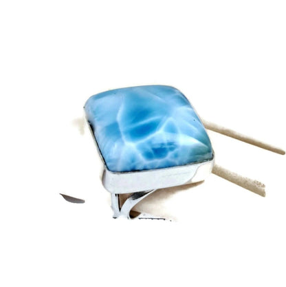 Solid Sterling Silver Big Dominican Deep Blue Larimar Stone Handmade Ring