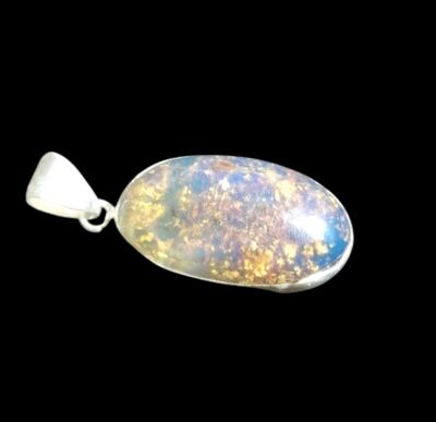 Sterling Silver Dominican Blue Amber Stone Handmade Pendant