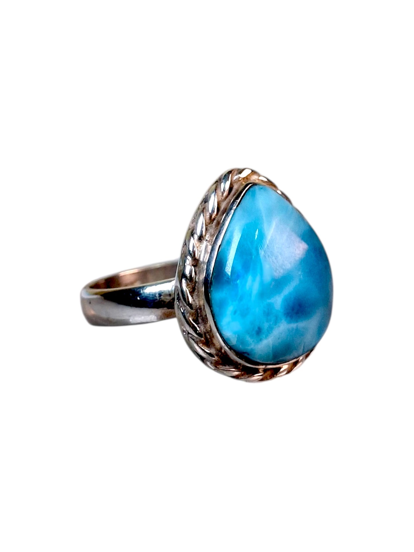 Solid Sterling Silver Dominican Sky Blue Larimar Stone Handmade Ring