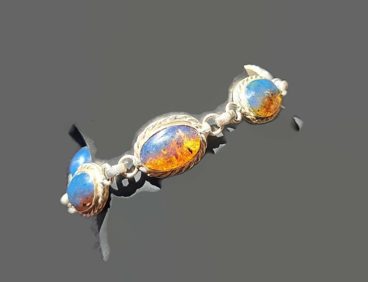 Solid Sterling Silver Dominican Blue Amber stone Handmade Bracelet