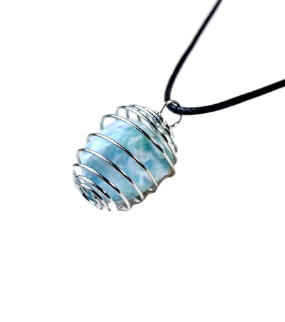 Dominican Nice Blue Larimar Stone Wired Necklace Handcrafted