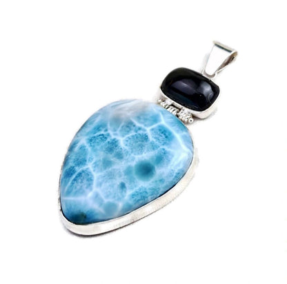 2.9 "in. Big Dominican Nice Blue Larimar / Black coral Stones Pendant Handmade
