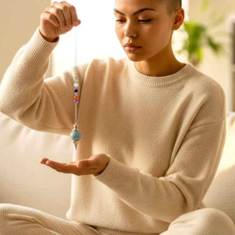 Dominican Nice Blue Larimar Stone Pendulum Necklace 7 chakras