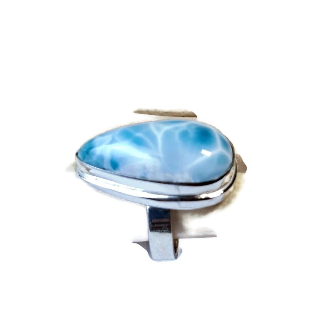 Solid Sterling Silver Dominican Sky Blue Larimar Stone Handmade Ring