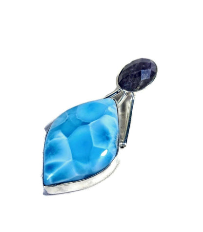 2.6 "in. Beautiful Nice Blue Larimar / Faceted Amethyst Stones Pendant Handmade