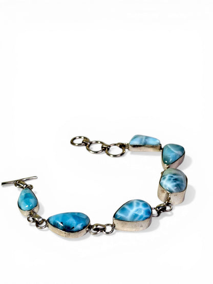 Sterling Silver Dominican Nice Blue Larimar Stone Handmade Bracelet