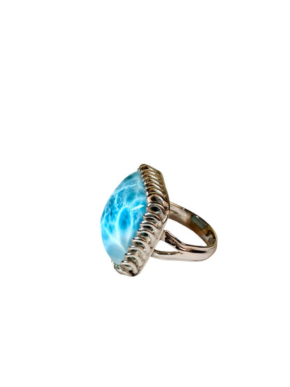 Solid Sterling Silver Dominican Deep Blue Larimar Stone Handmade Ring