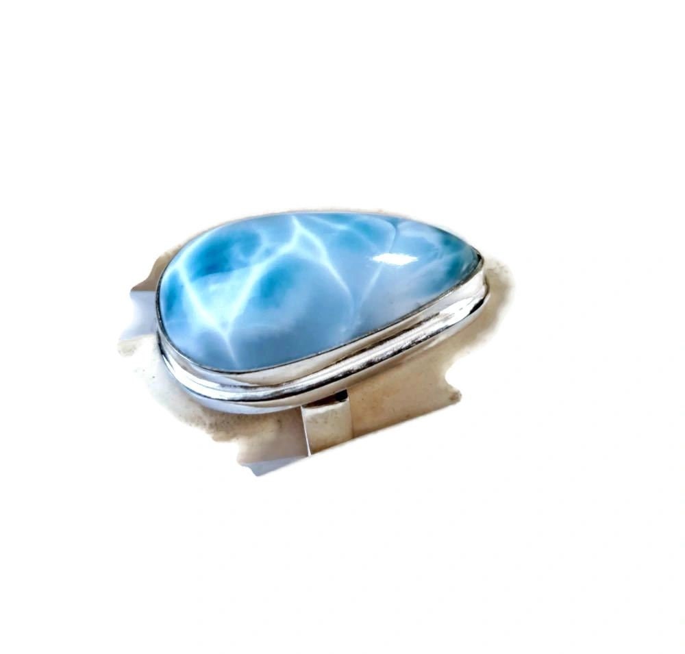 Solid Sterling Silver Dominican Sky Blue Larimar Stone Handmade Ring