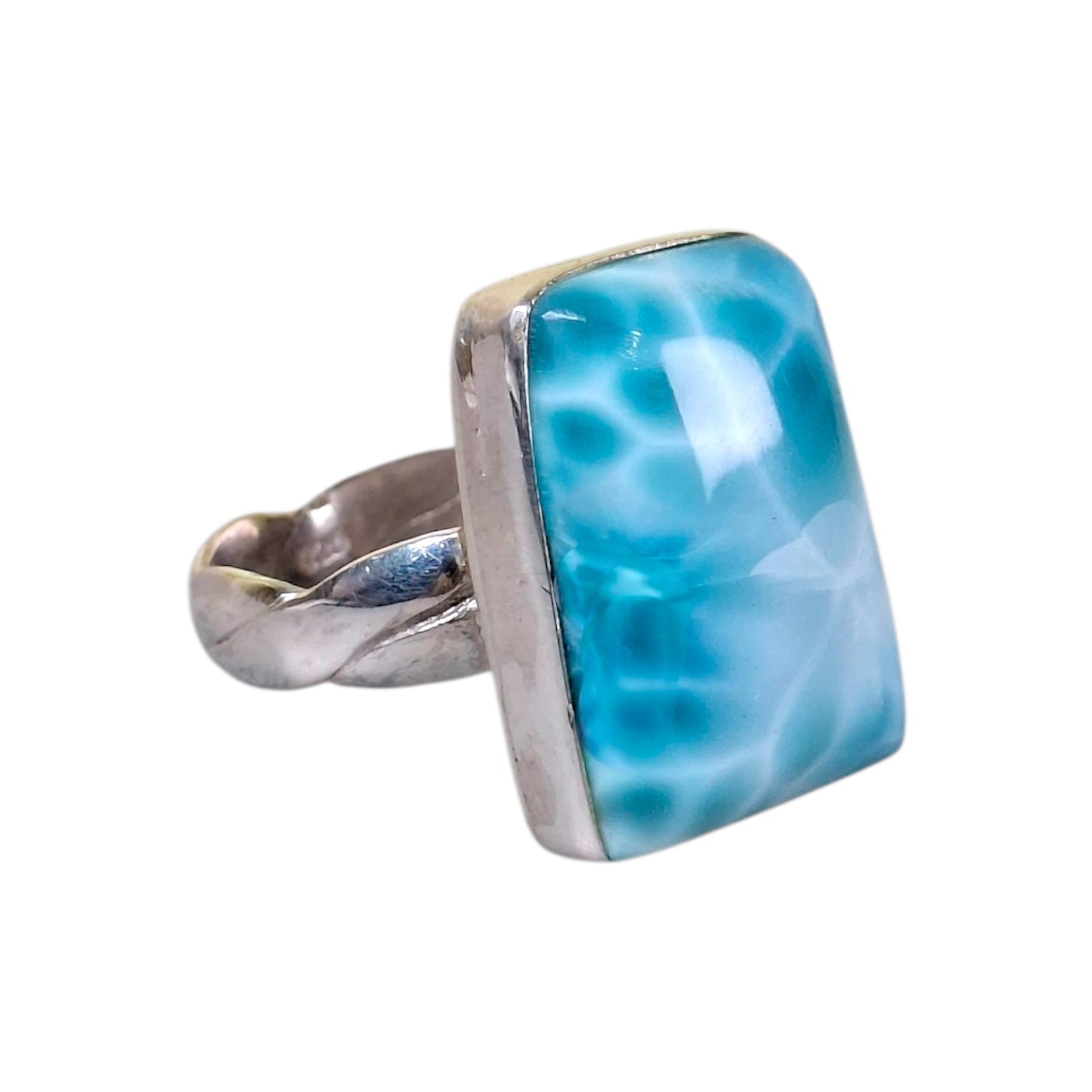 Big Solid Sterling Silver Dominican Deep Blue Larimar Stone Handmade Ring