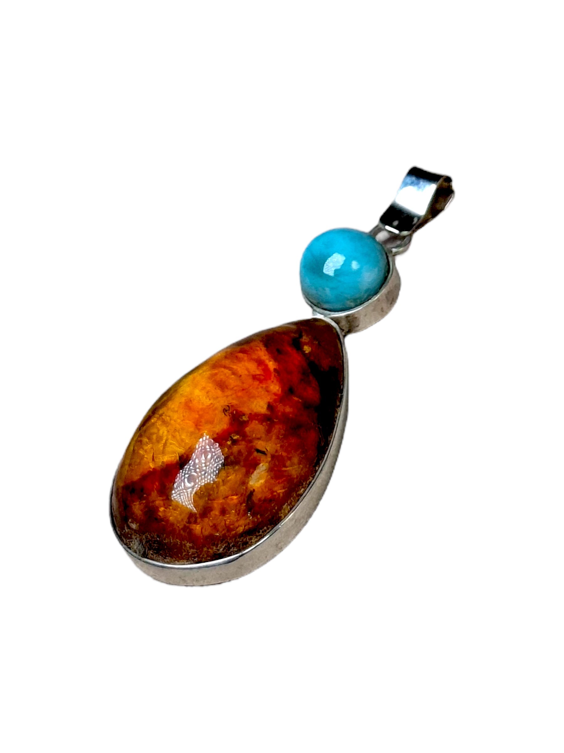 1.9 "in. Dominican Nice Blue Larimar w/ Amber Stones Pendant Handmade