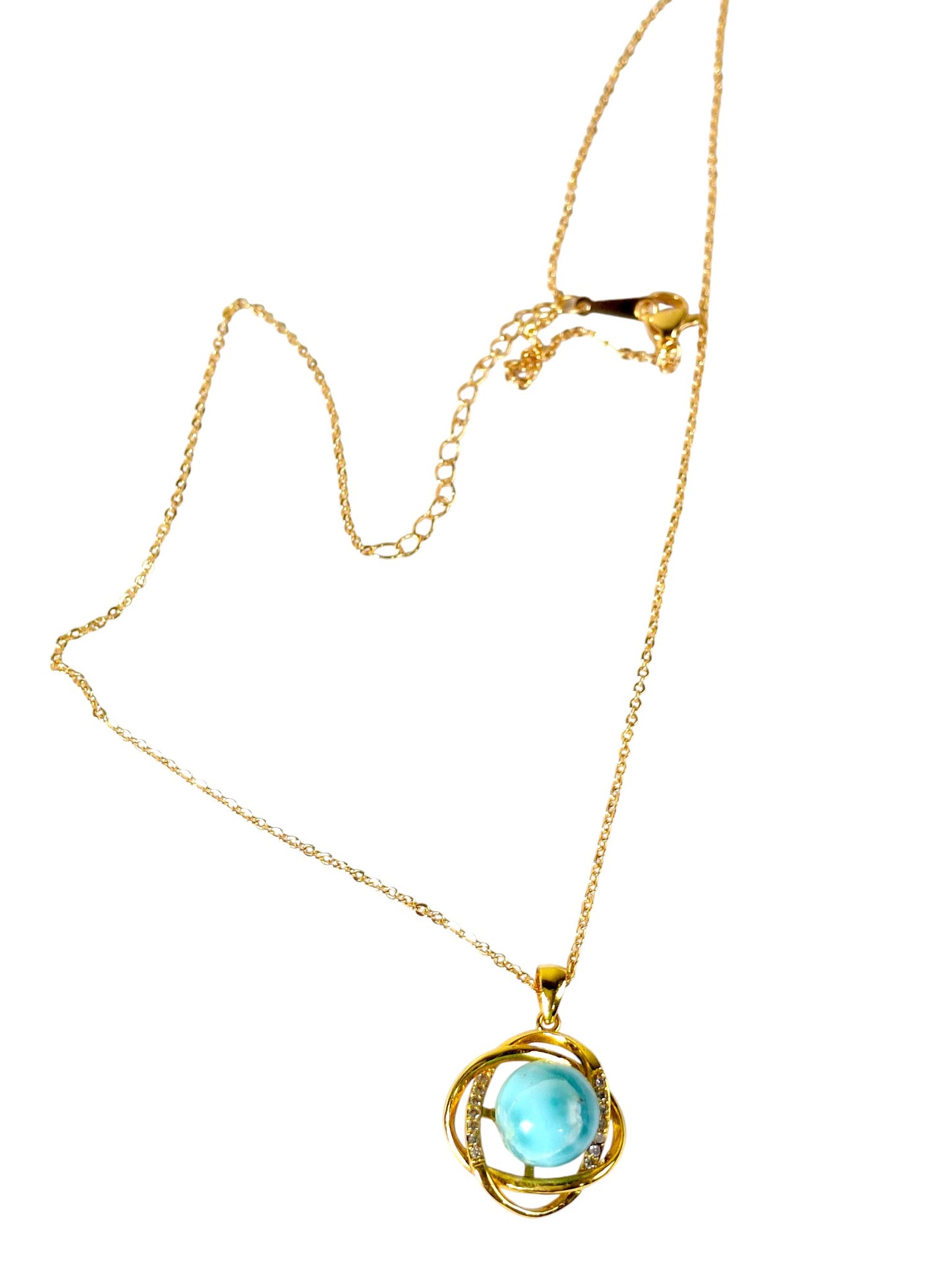 9 mm Dominican Nice Blue Larimar Sphere .925 w/ Gold plate Necklace