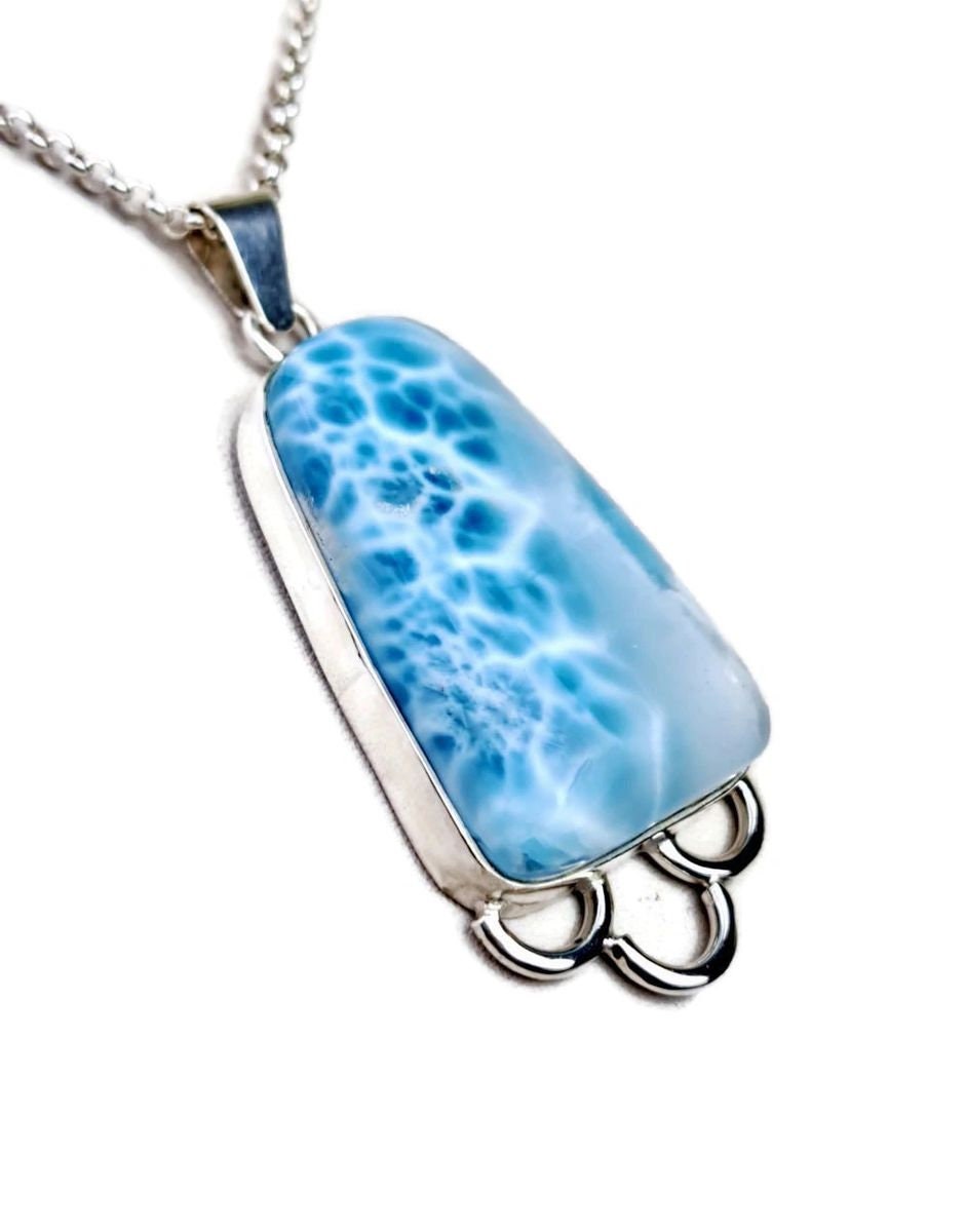 2.7 "in. Dominican Nice Deep Blue Larimar Stone Pendant Handmade
