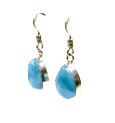 Sterling Silver Nice Blue Larimar Stone Handmade Dangle Earring