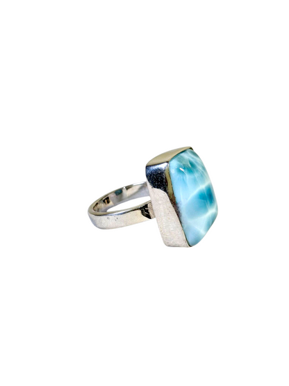 Solid Sterling Silver Dominican Deep Blue Larimar Stone Handmade Ring