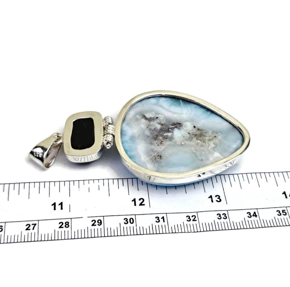 2.9 "in. Big Dominican Nice Blue Larimar / Black coral Stones Pendant Handmade