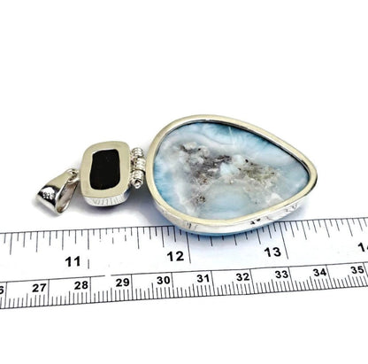 2.9 "in. Big Dominican Nice Blue Larimar / Black coral Stones Pendant Handmade