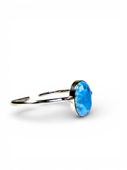 Sterling Silver Dominican Blue Larimar Stone Handmade Cuff Bracelet