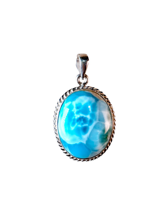 1.7 "in. Dominican Sky Blue Larimar Stone Pendant Handmade
