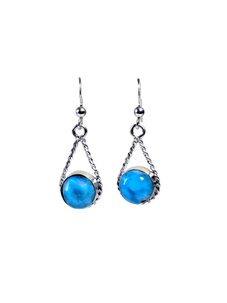 Sterling Silver Nice Blue Larimar Stone Handmade Dangle Earring