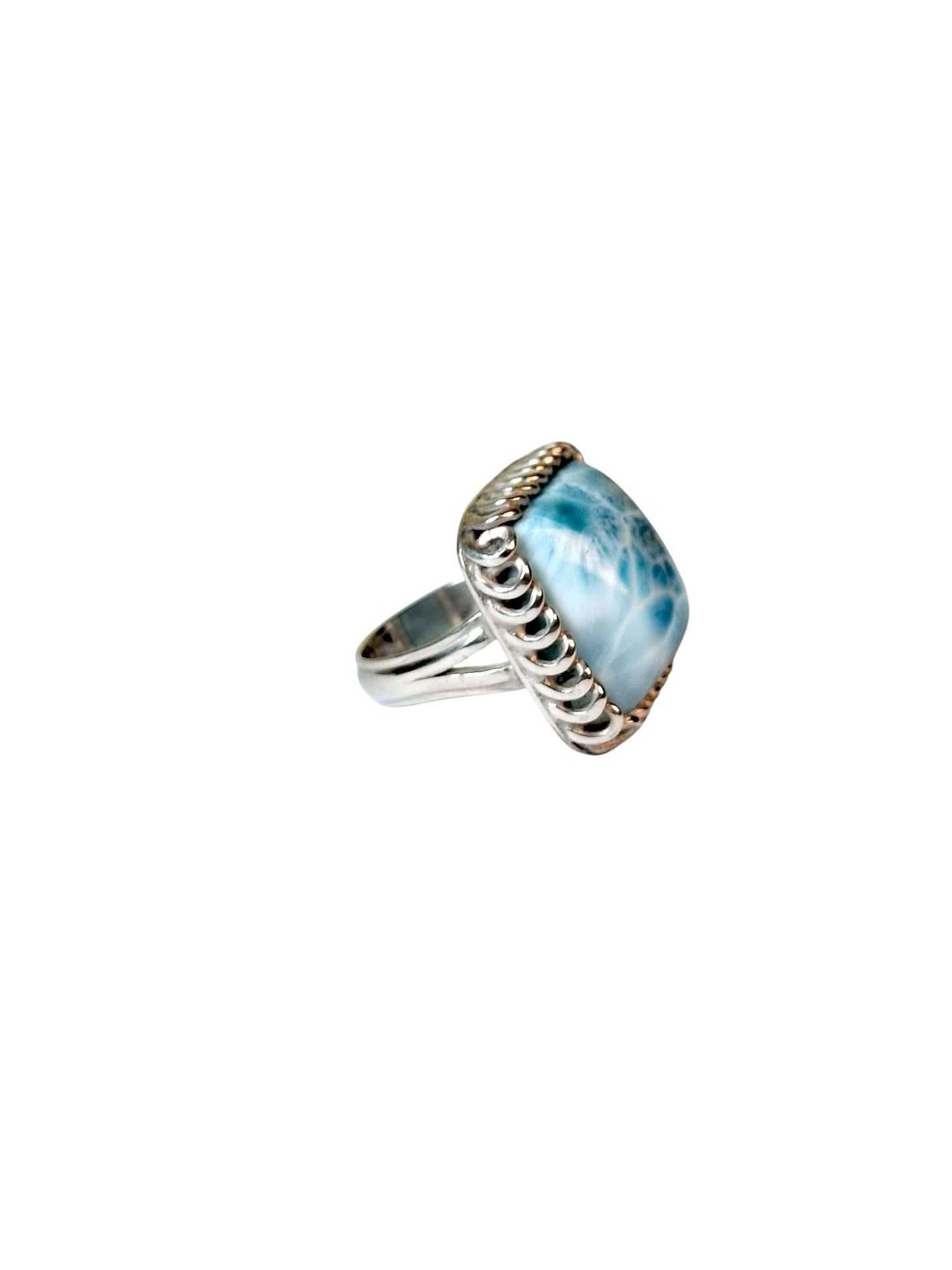 Solid Sterling Silver Dominican Deep Blue Larimar Stone Handmade Ring
