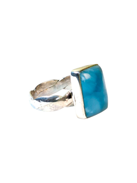 Solid Sterling Silver Dominican Deep Blue Larimar Stone Handmade Ring