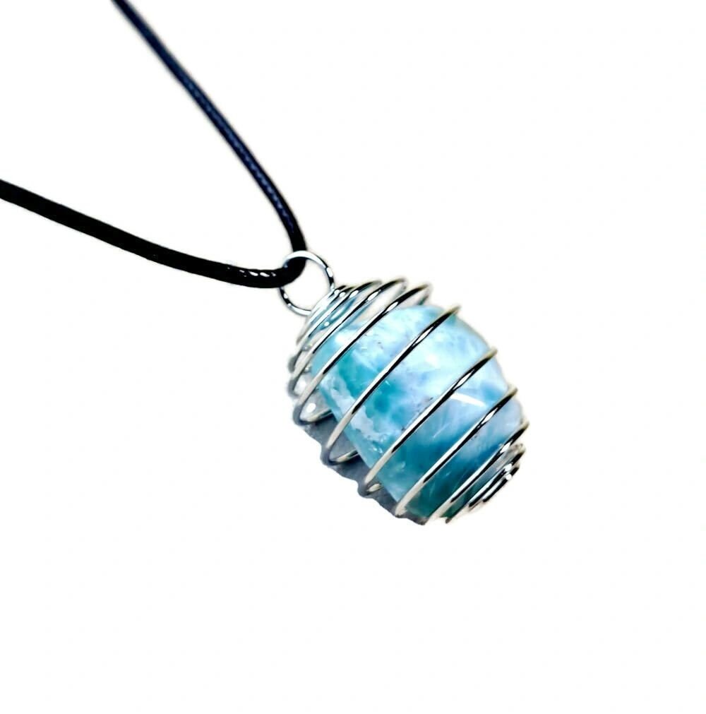 Dominican Nice Blue Larimar Stone Wired Necklace Handcrafted
