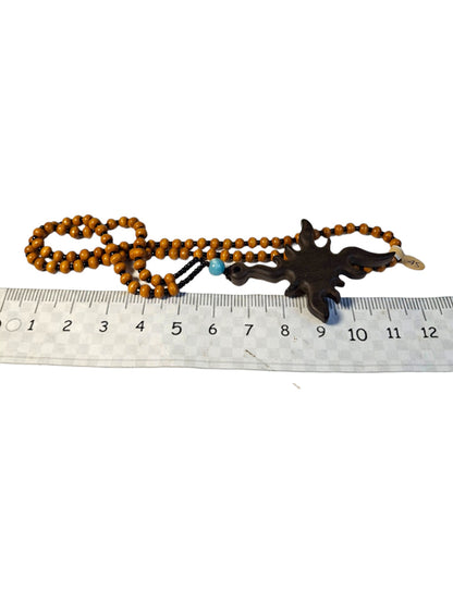 Handcrafted Wooden Sun Cross Pendant Necklace with Dominican Larimar Stone