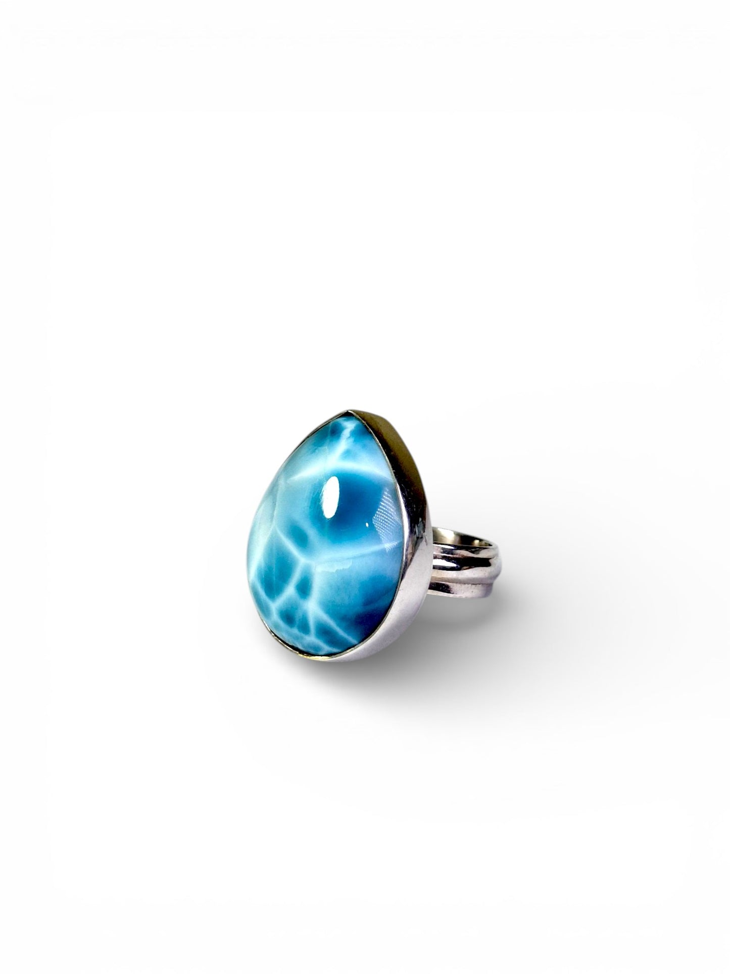 Solid Sterling Silver Dominican Deep Blue Larimar Stone Handmade Ring