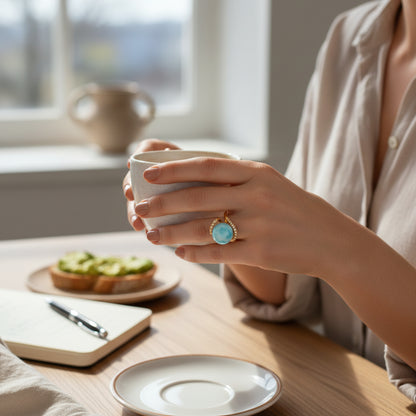 Sterling Silver w/ Gold Plate Dominican Blue Larimar Stone Ring