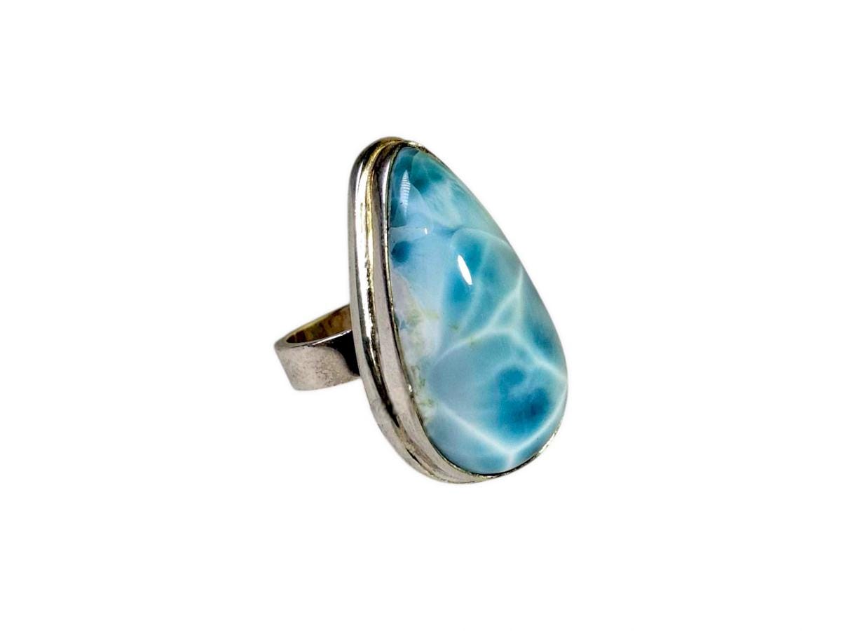 Solid Sterling Silver Dominican Blue Larimar Stone Handmade Ring