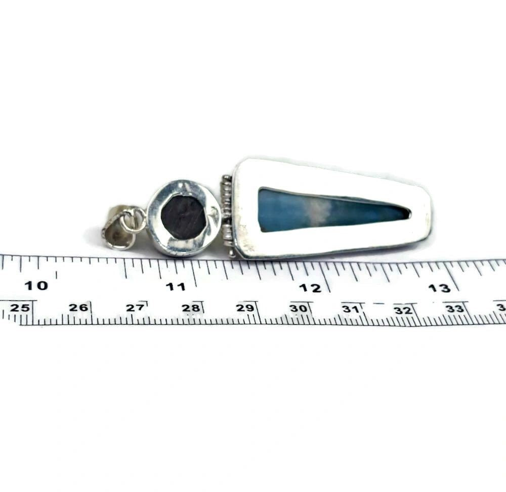 2.6 "in. Dominican Nice Blue Larimar / Black coral Stones Pendant Handmade