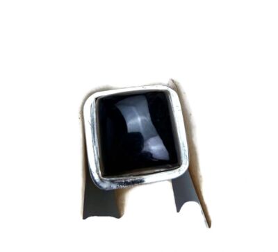 Natural Caribbean Polished Black Coral Stone Ring Handmade
