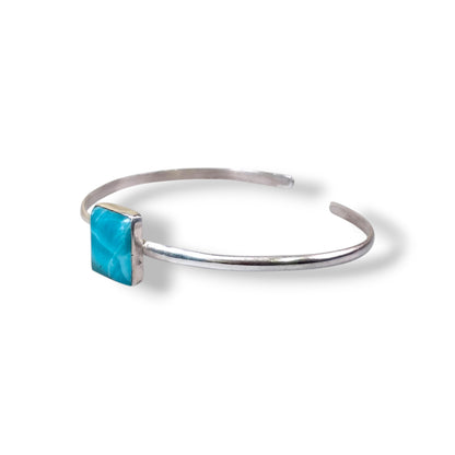 Sterling Silver Dominican Blue Larimar Stone Handmade Cuff Bracelet