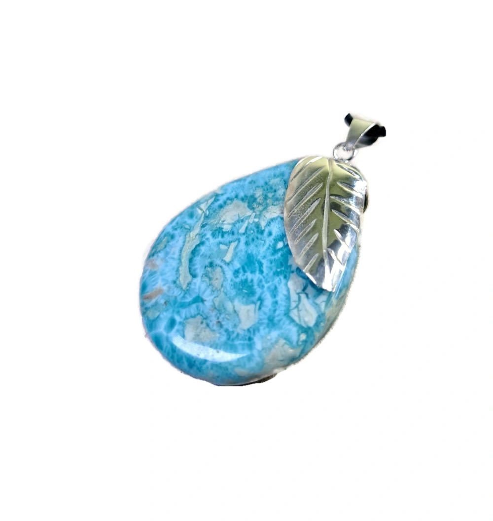2.4 "in. Dominican Nice Blue Larimar Stone Pendant Handmade