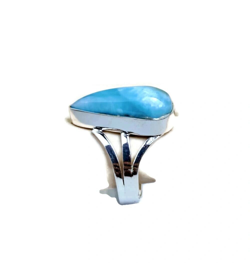 Solid Sterling Silver Dominican Blue Larimar Stone Handmade Ring